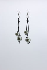 Faux Pearl on 2 Leatherette Strands Earrings - Jianhui London