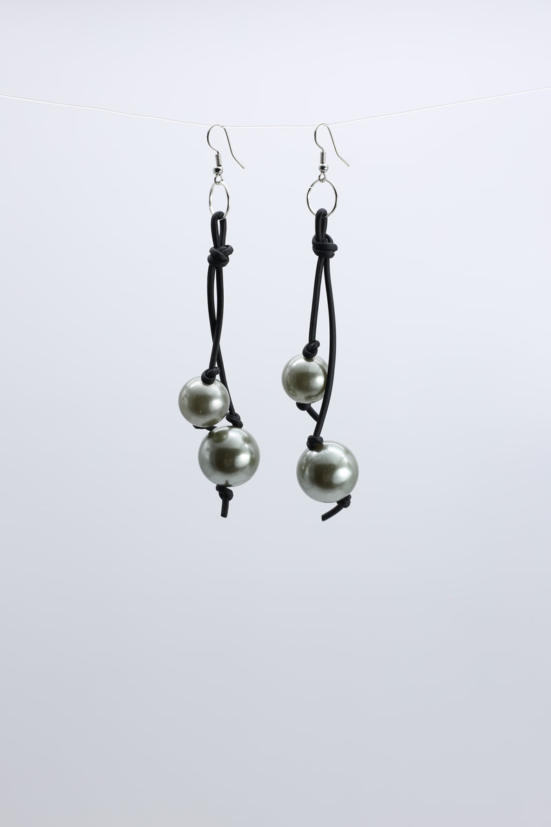 Faux Pearl on 2 Leatherette Strands Earrings - Jianhui London