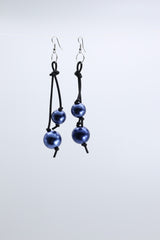 Faux Pearl on 2 Leatherette Strands Earrings - Jianhui London