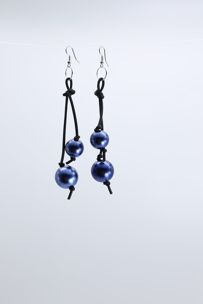 Faux Pearl on 2 Leatherette Strands Earrings - Jianhui London