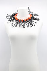 Round Beads & Leatherette Fringe Collar Necklaces - Jianhui London