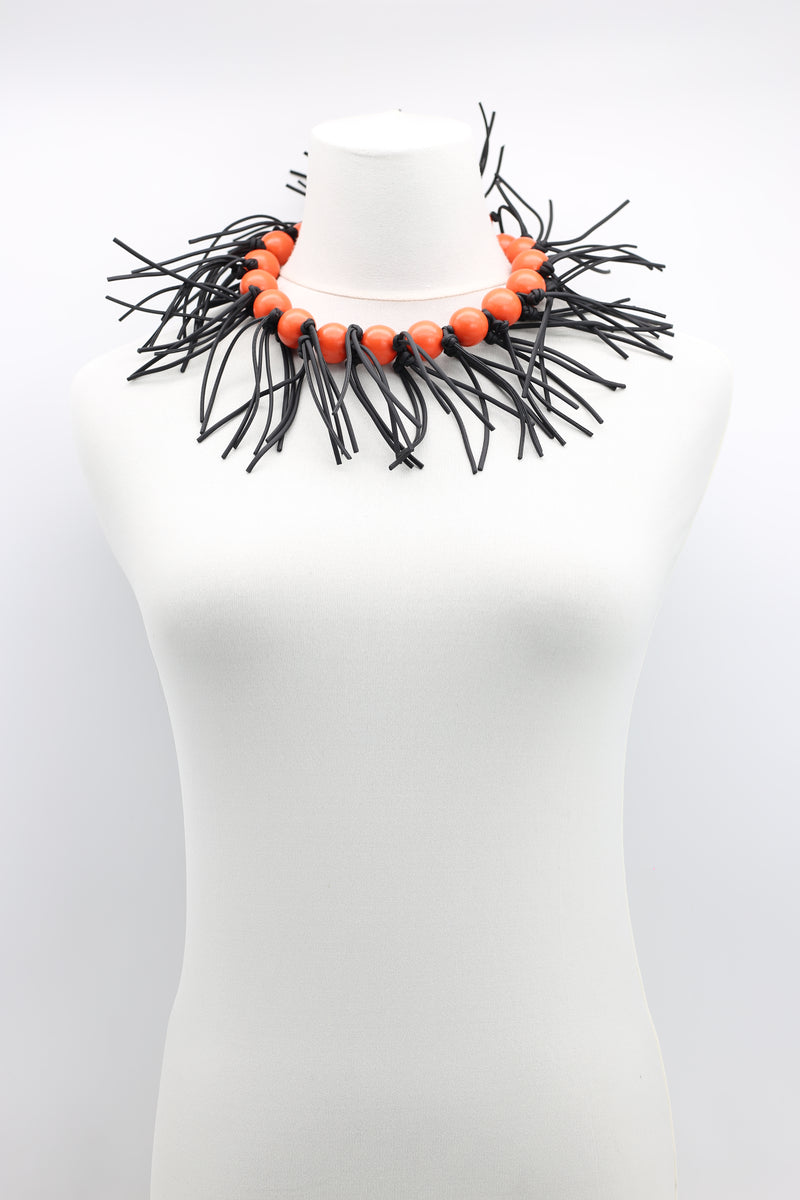 Round Beads & Leatherette Fringe Collar Necklaces - Jianhui London