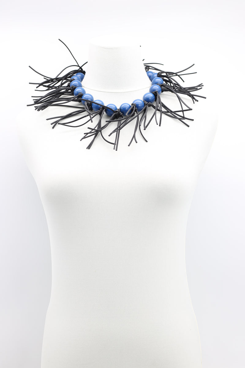 Round Beads & Leatherette Fringe Collar Necklaces - Jianhui London