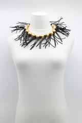 Round Beads & Leatherette Fringe Collar Necklaces - Jianhui London