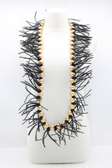 Round Beads & Leatherette Spikes Necklace - Jianhui London