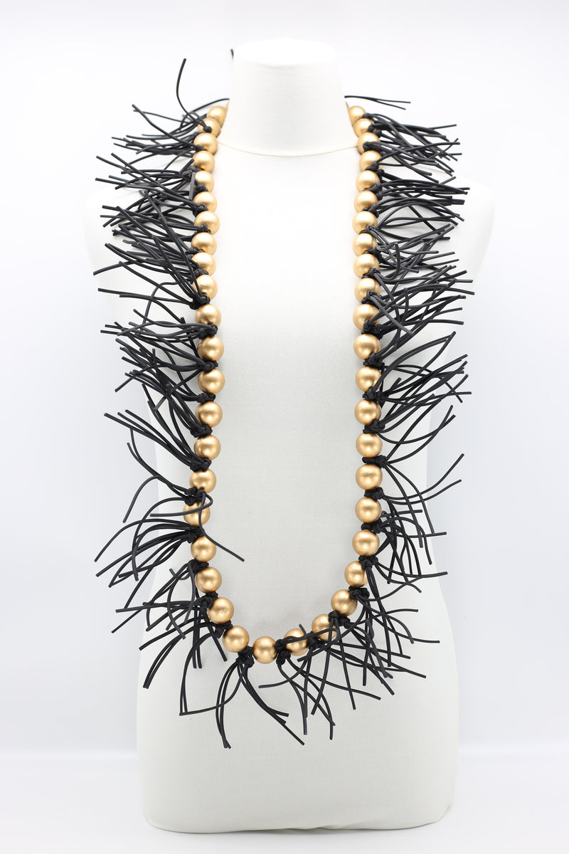 Round Beads & Leatherette Spikes Necklace - Jianhui London
