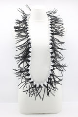 Round Beads & Leatherette Spikes Necklace - Jianhui London