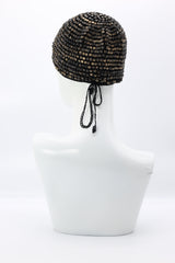 Short Hand-painted Hand-crocheted Pashmina Hat - Black/Gold - Jianhui London