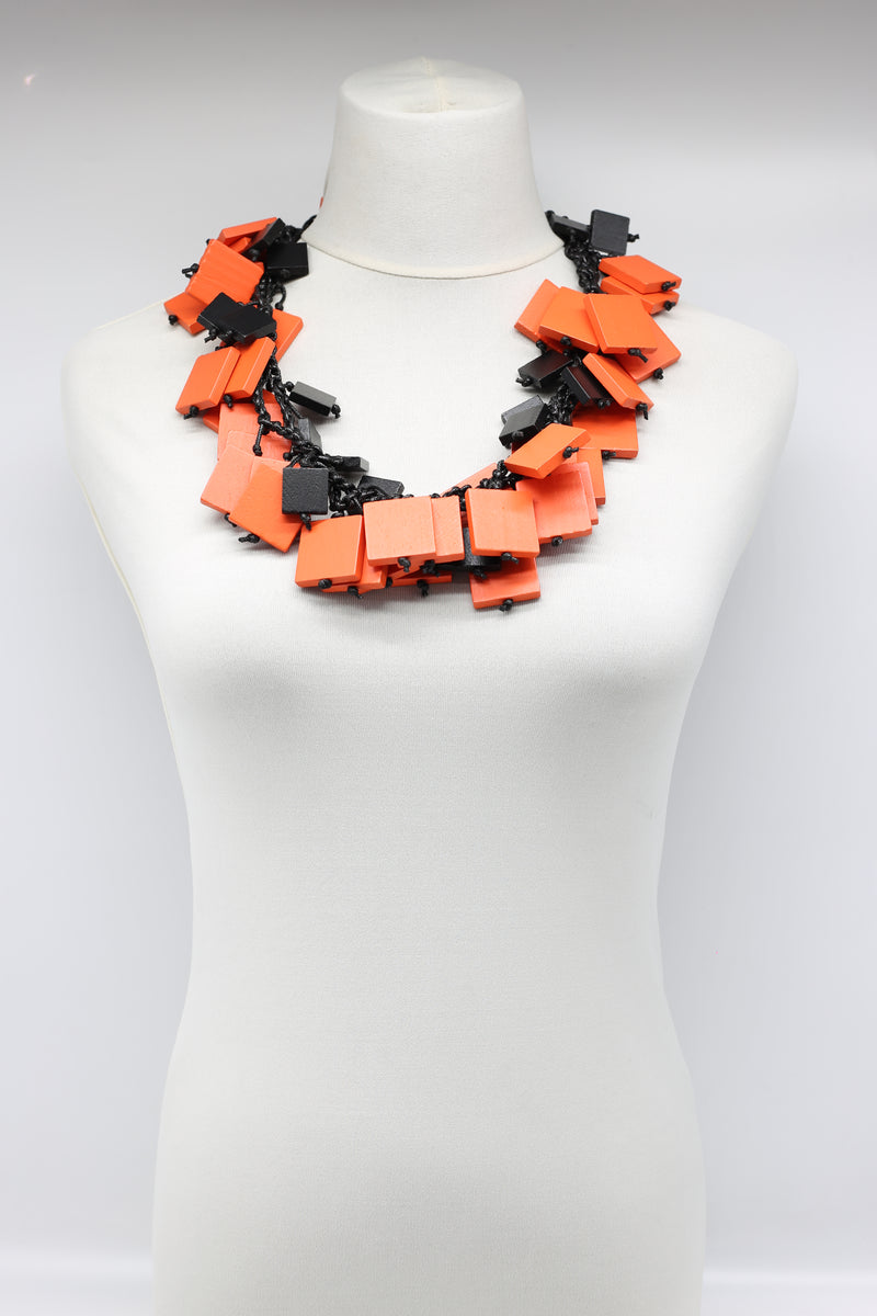Wooden Squares on Cotton Cord Necklace - Duo - Long - Jianhui London