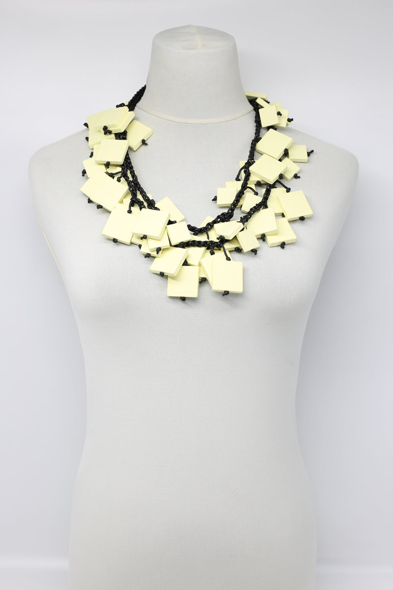 Wooden Squares on Cotton Cord Necklace - Long - Jianhui London