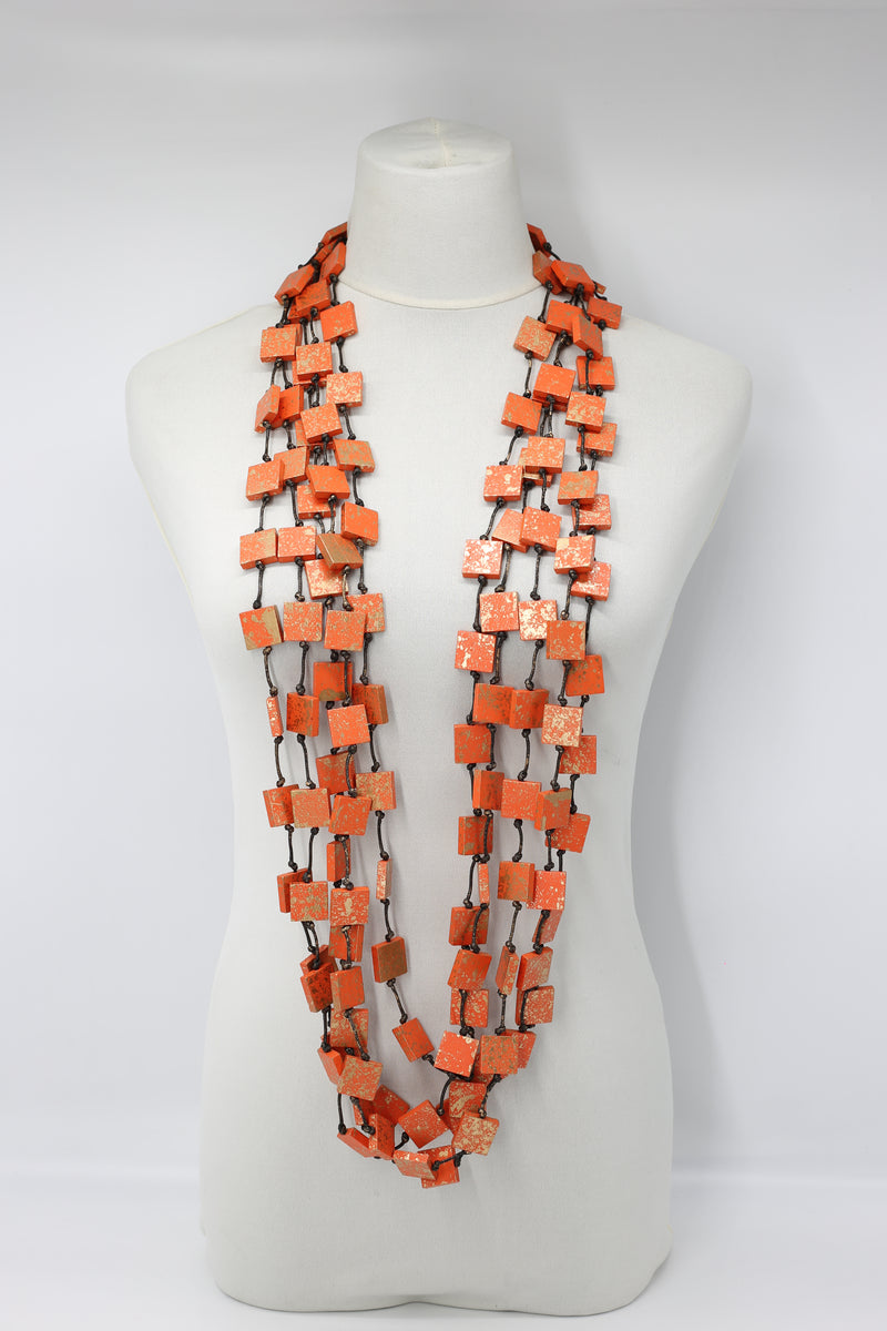 Recycled wood square Necklace - hand painted - Jianhui London
