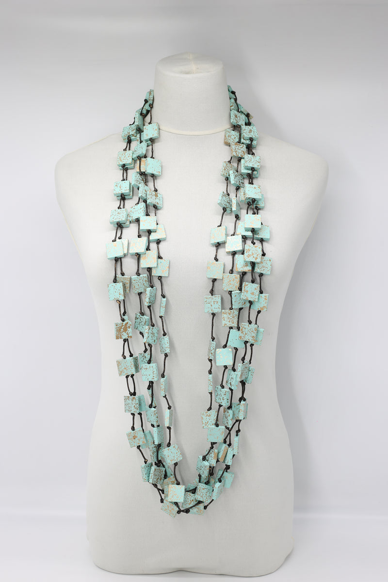 Recycled wood square Necklace - hand painted - Jianhui London