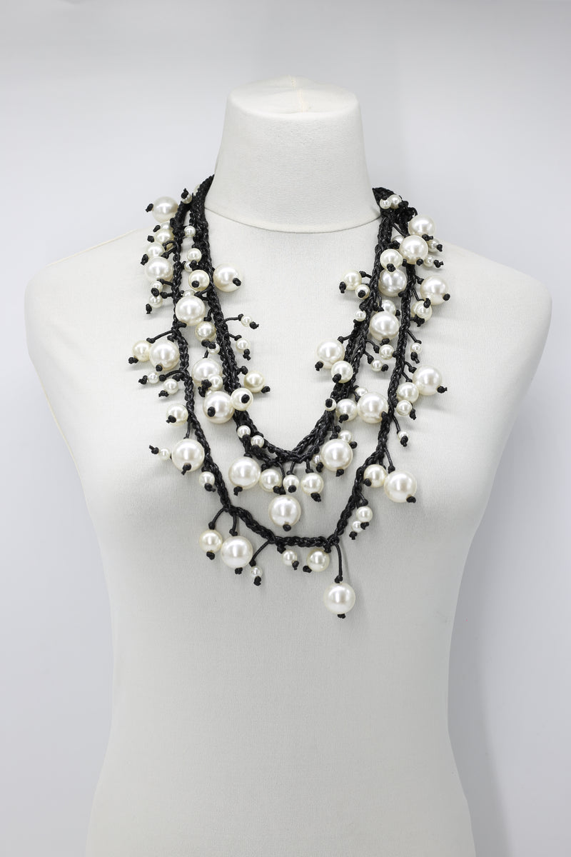 Faux Pearls on Cotton Cord Necklace - Long - Jianhui London