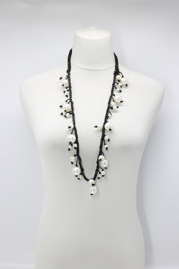 Faux Pearls on Cotton Cord Necklace - Short - White - Jianhui London