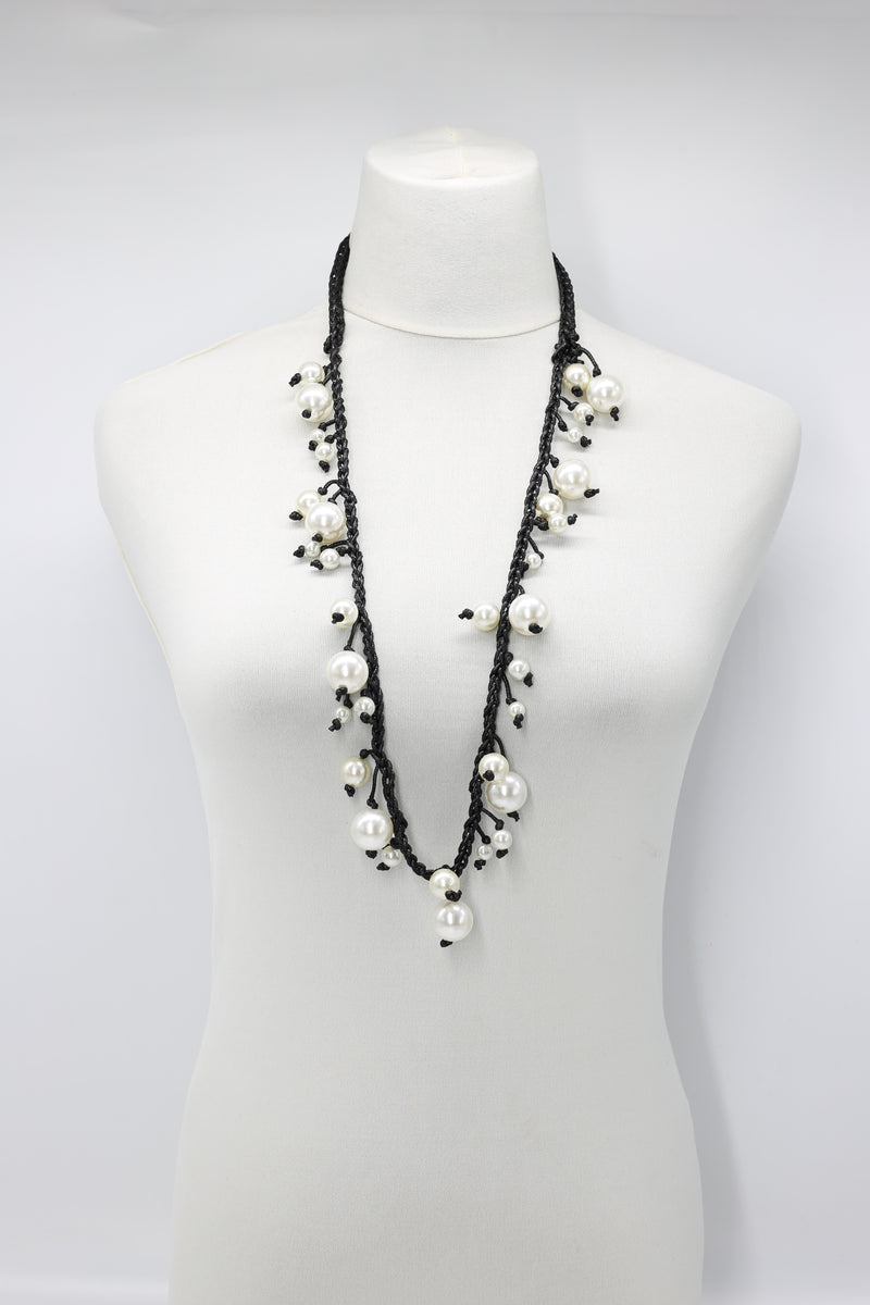 Faux Pearls on Cotton Cord Necklace - Short - White - Jianhui London