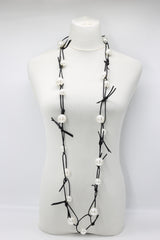 Faux Pearls on Leatherette Chain Necklace - Navy - Jianhui London