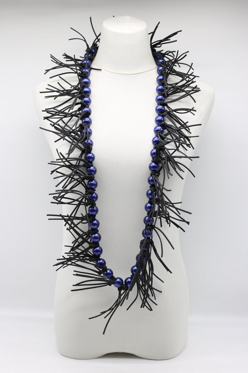 Faux Pearl Leatherette Spikes Necklace - Jianhui London