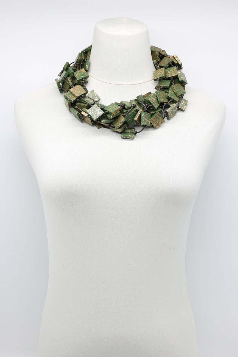 Recycled wood square Necklace - hand painted - Jianhui London