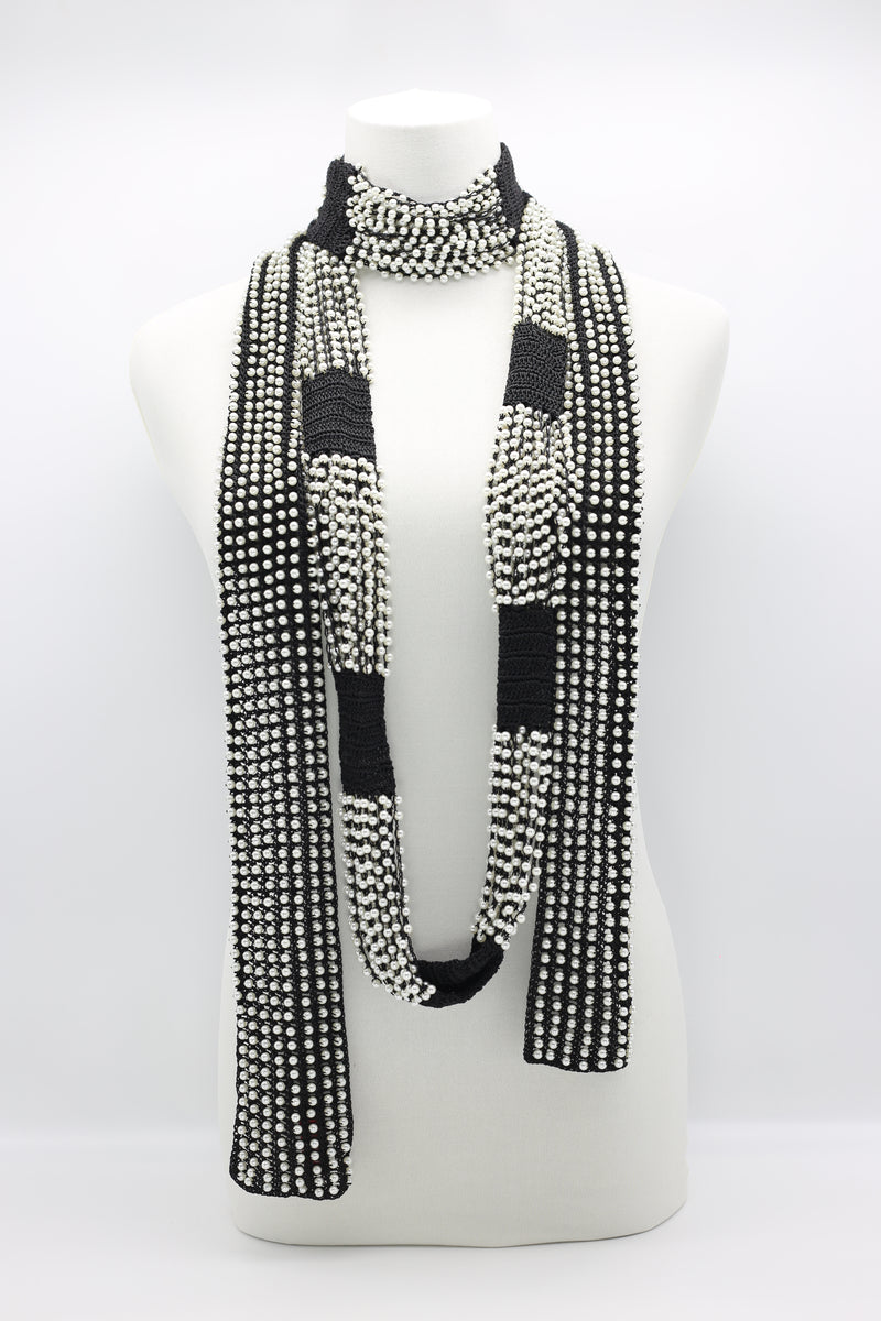 Faux Pearl Scarf & Tassel Blocks Infinity Necklace Set - White - Jianhui London