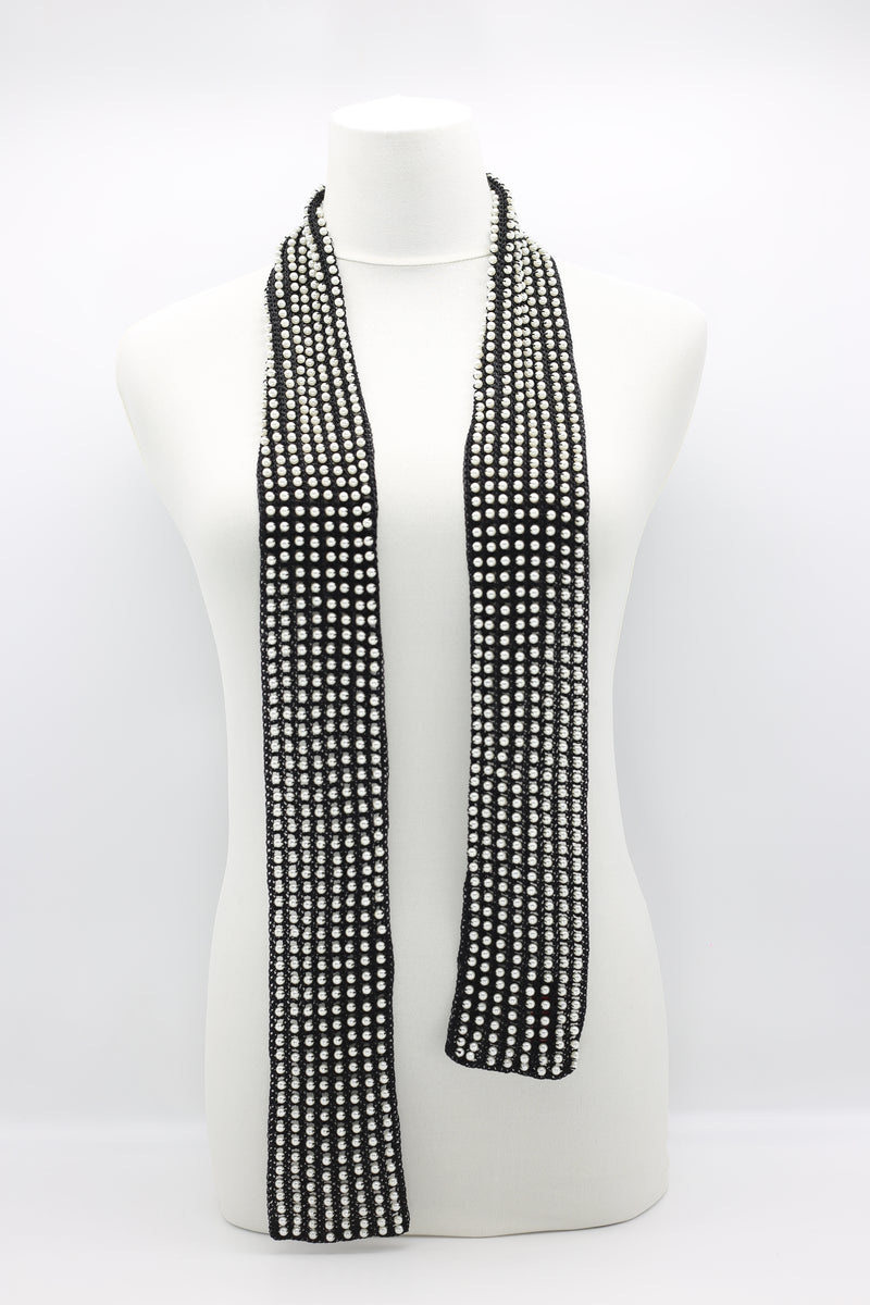 Faux Pearl Scarf & Tassel Blocks Infinity Necklace Set - White - Jianhui London