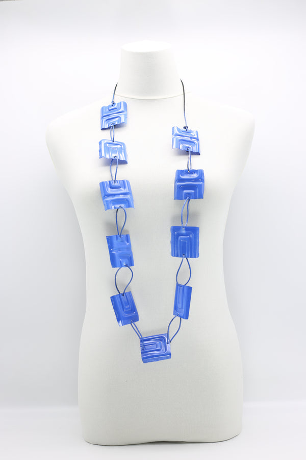 Aqua Plain Blue Squares Necklace - Hand painted - Jianhui London