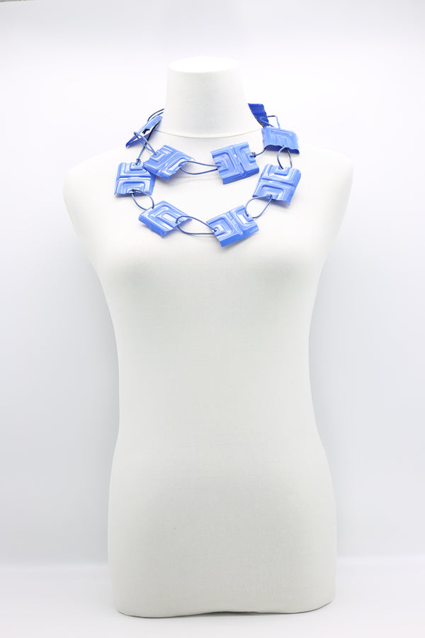 Aqua Plain Blue Squares Necklace - Hand painted - Jianhui London