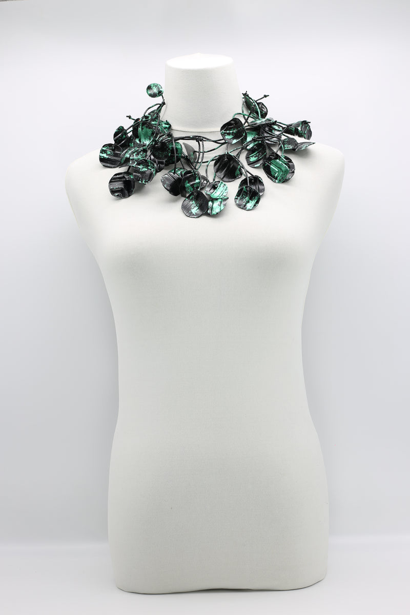 Aqua Water Lily Leaf Necklaces - Hand-gilded - Long - Jianhui London