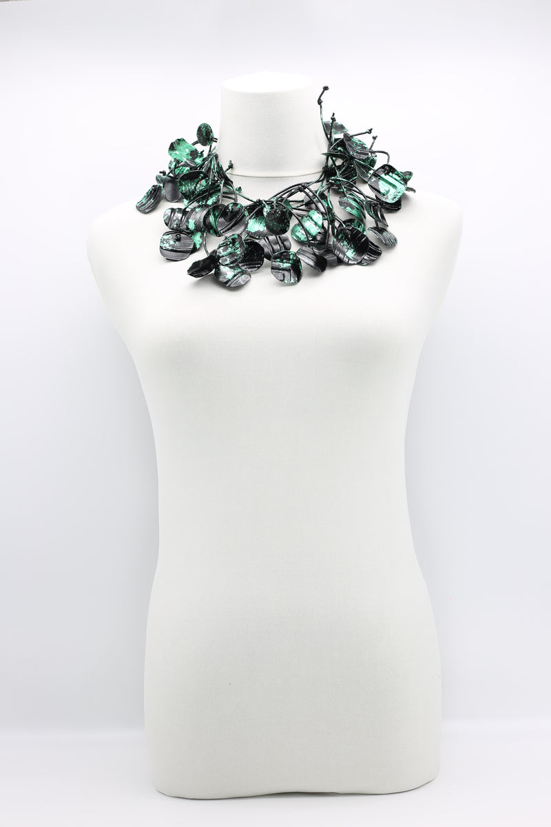Upcycled plastic bottles - Aqua Water Lily Leaf Necklaces -Duo - Hand-gilded - Long - Jianhui London