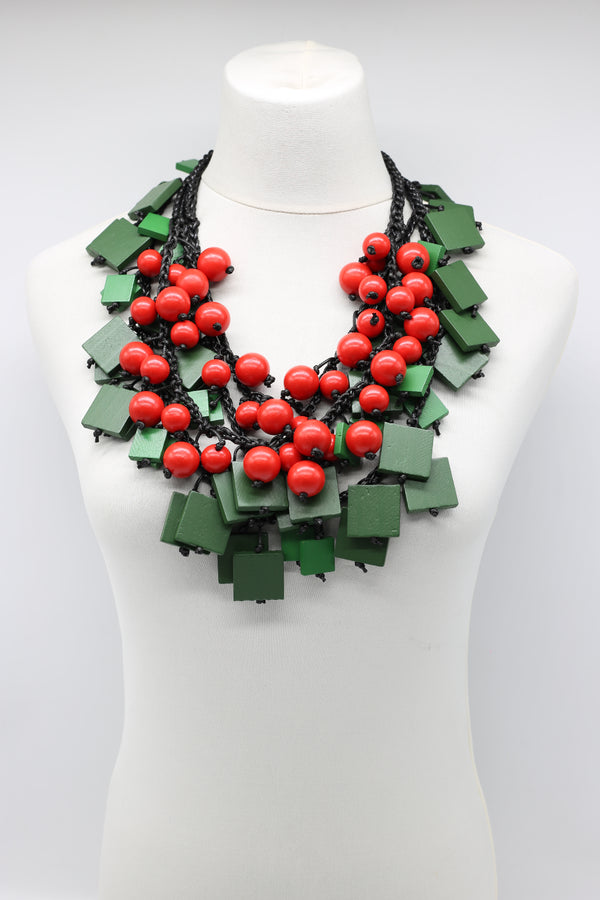 Squares & Berry Necklaces Set Spring Green/Racing Green/Red - Jianhui London