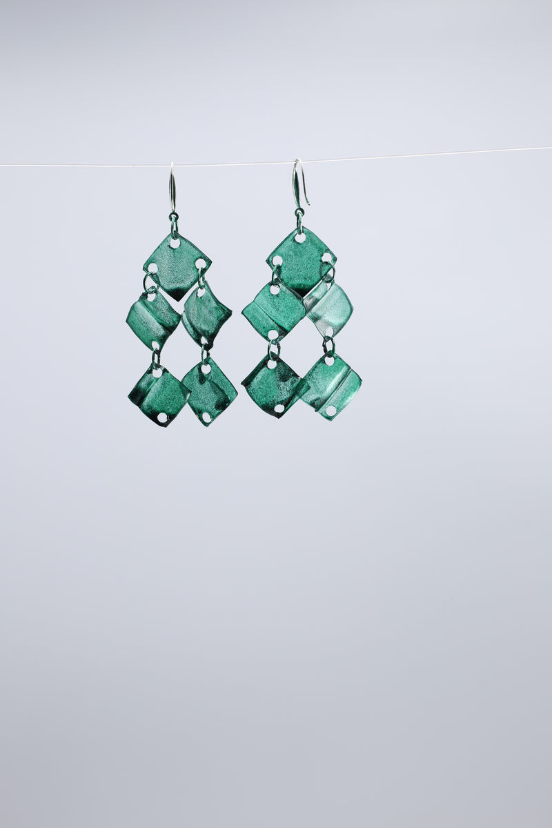 Aqua Chandelier earring- Hand painted blue - Jianhui London