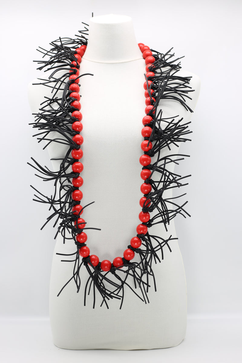 Round Beads & Leatherette Spikes Necklace - Jianhui London