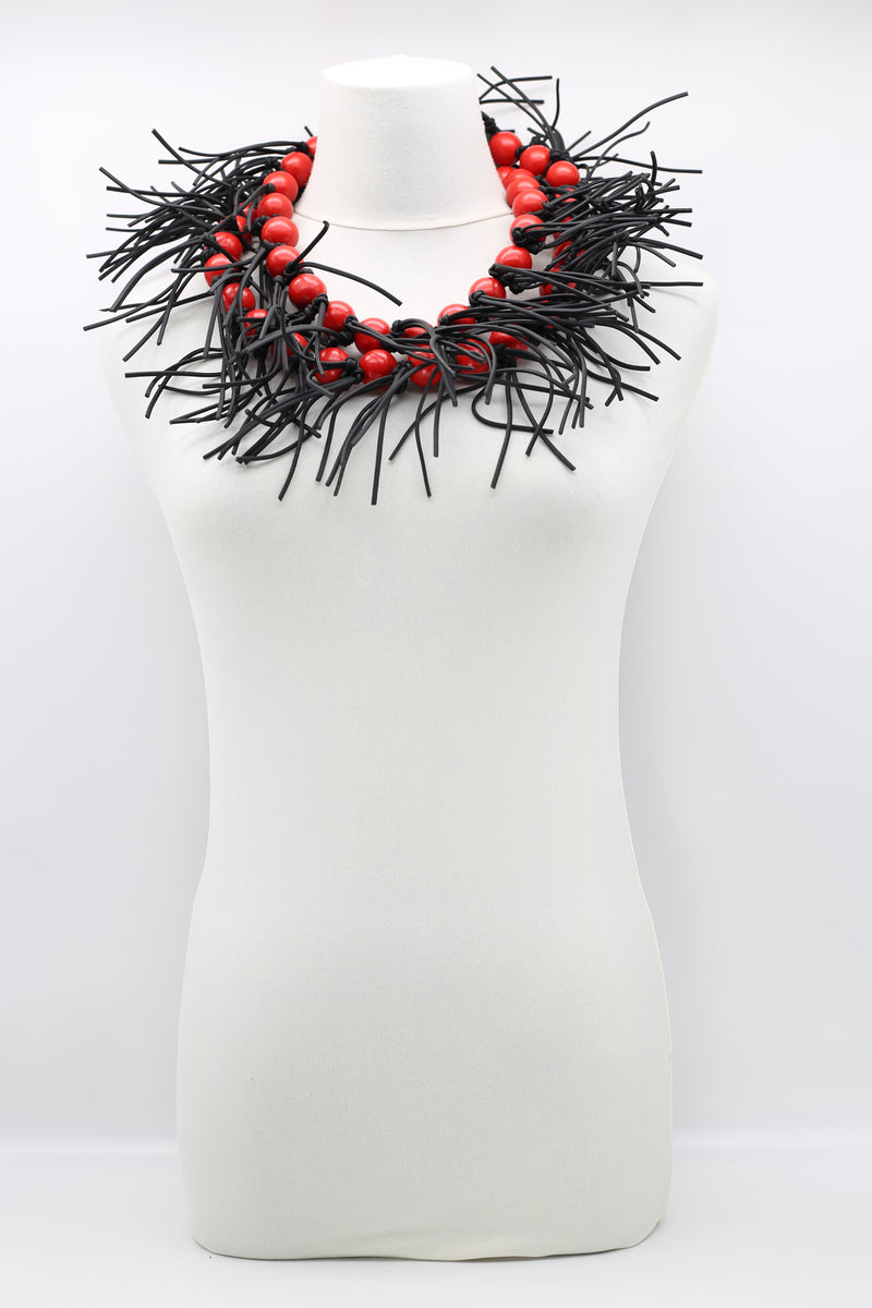 Round Beads & Leatherette Spikes Necklace - Jianhui London