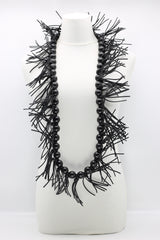 Round Beads & Leatherette Spikes Necklace - Jianhui London