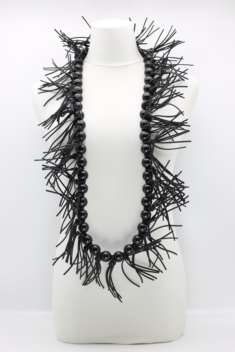 Round Beads & Leatherette Spikes Necklace - Jianhui London