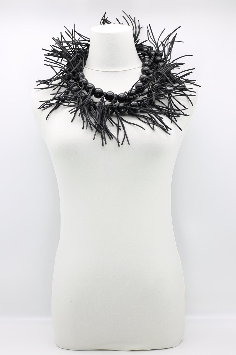 Round Beads & Leatherette Spikes Necklace - Jianhui London
