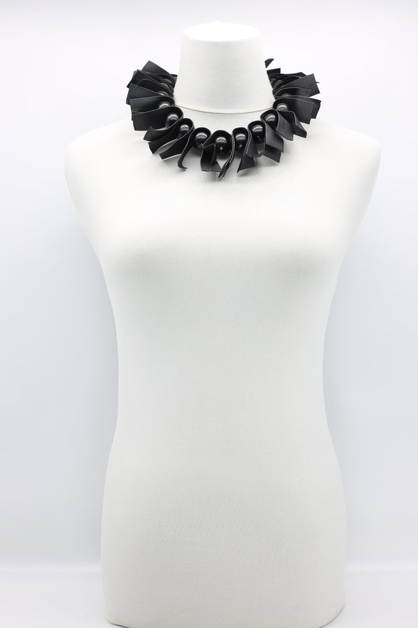 U-shaped Leatherette & Round Beads Necklace - Jianhui London