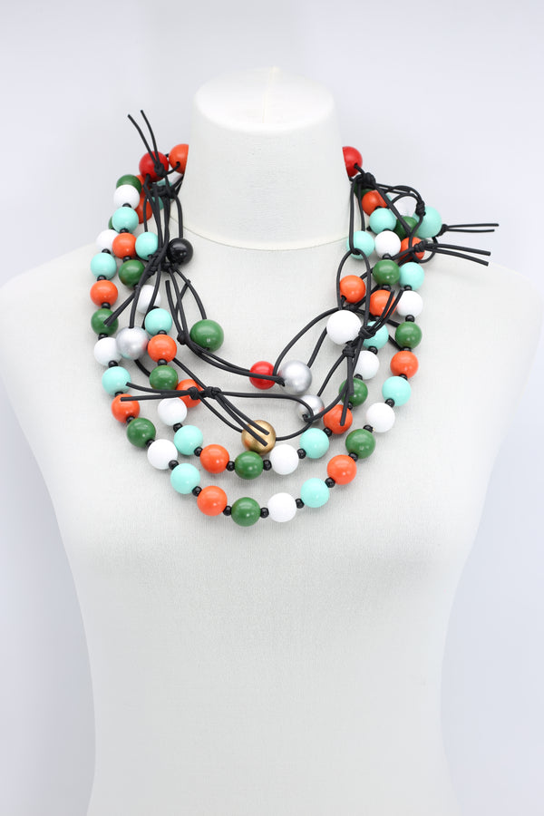 Round Beads & Beads on Leatherette Chain Necklaces Set - Jianhui London