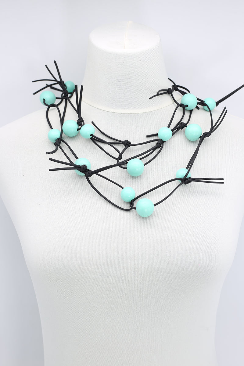 Round Beads & Beads on Leatherette Chain Necklaces Set - Jianhui London