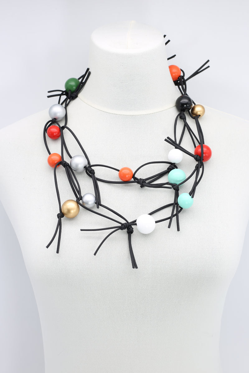 Round Beads & Beads on Leatherette Chain Necklaces Set - Jianhui London