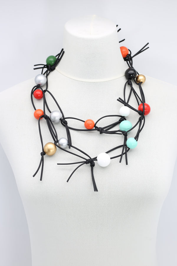 Round Beads on Leatherette Chain Necklace - Jianhui London