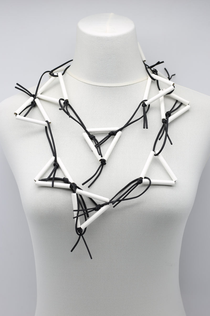 Triangular Paper Straw on Leatherette Chain Necklaces - Jianhui London