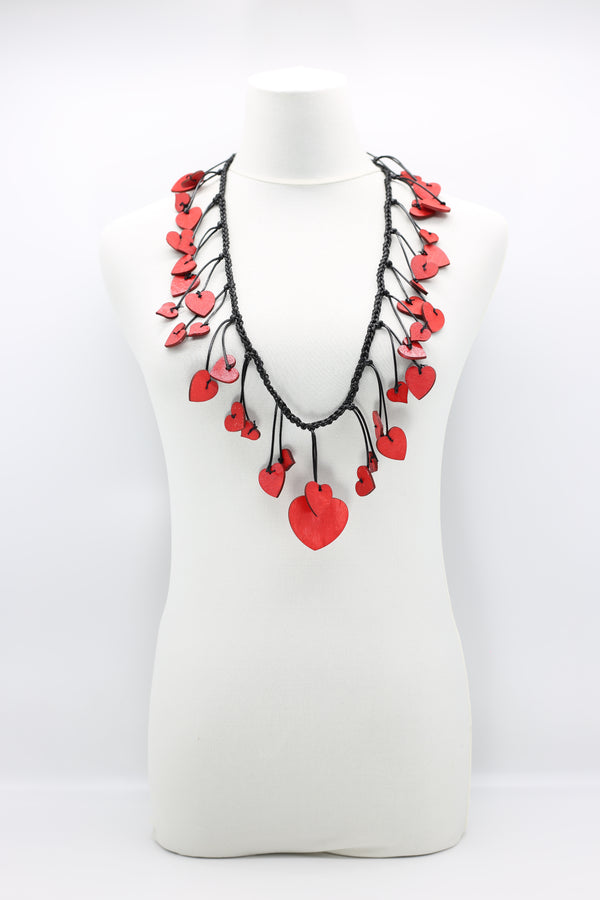 Hand Painted Wooden Hearts on Cotton Cord Necklace - Jianhui London