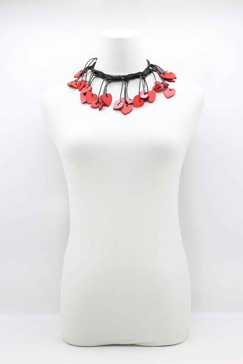 Hand Painted Wooden Hearts on Cotton Cord Necklace - Jianhui London