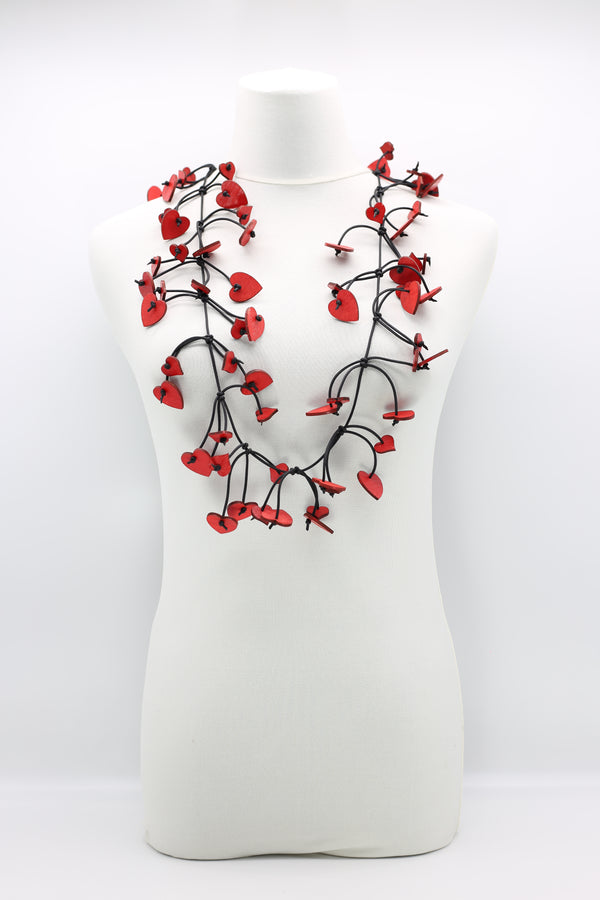 Hand Painted Wooden Hearts on Leatherette Fishbone Necklace - Jianhui London