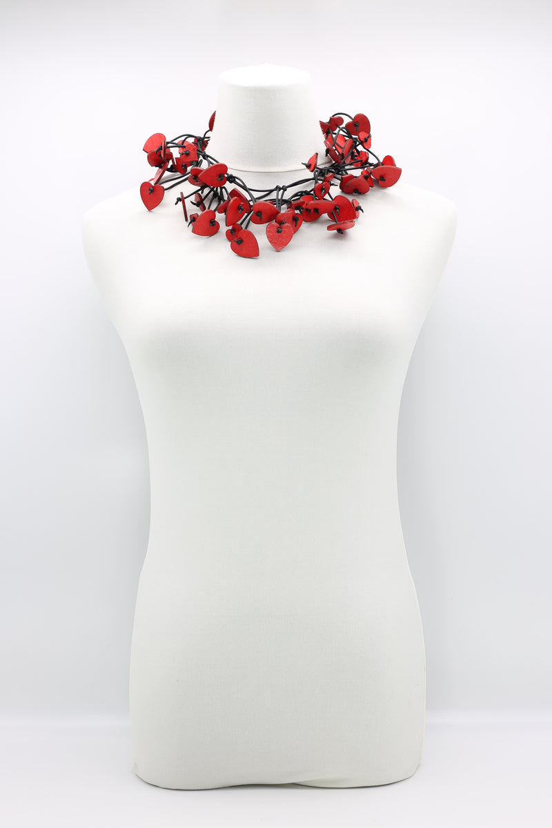 Hand Painted Wooden Hearts on Leatherette Fishbone Necklace - Jianhui London
