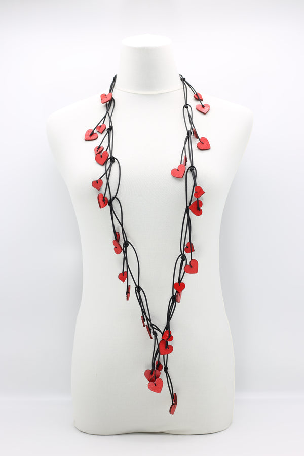 Leatherette Chain with Hand Painted Wooden Hearts - Jianhui London