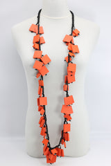 Wooden Squares on Cotton Cord Necklace - Long - Jianhui London