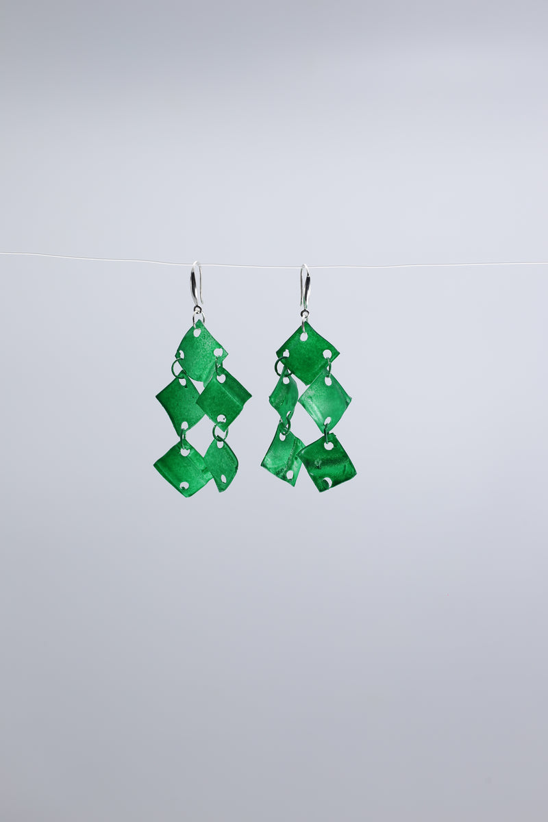 Aqua Chandelier earring- Hand painted blue - Jianhui London