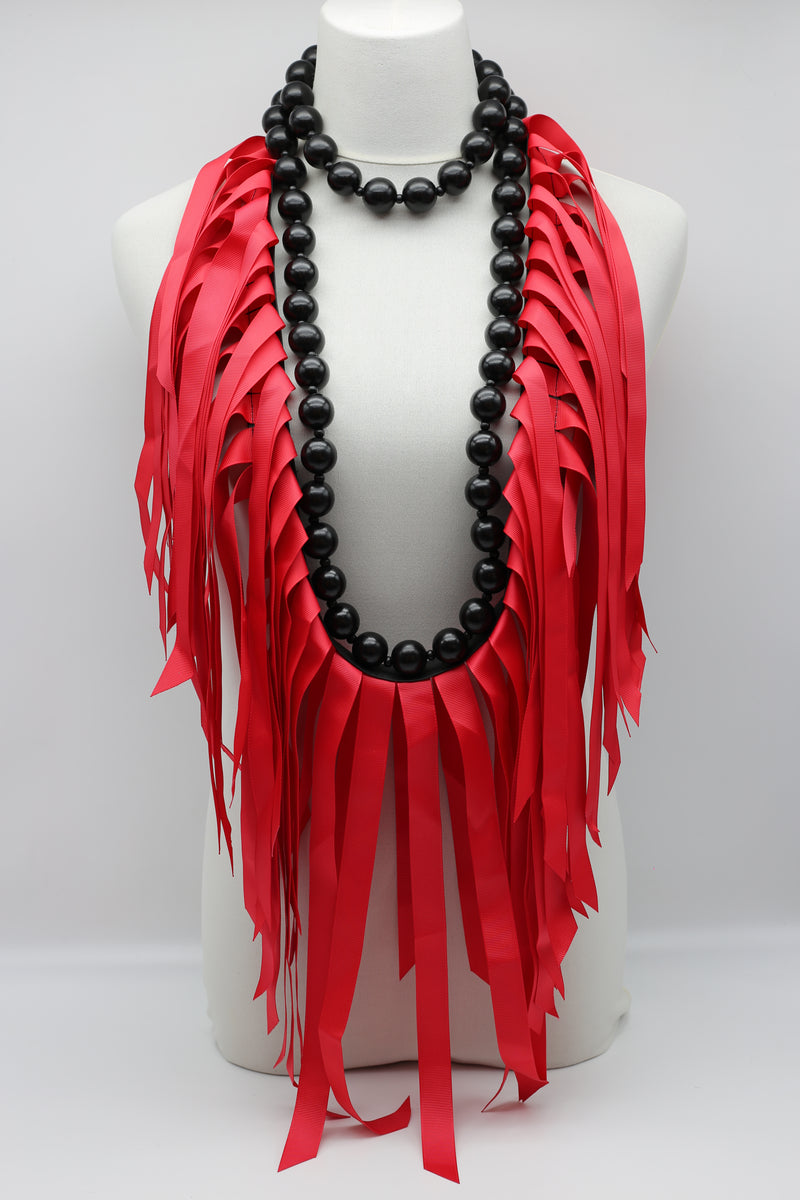 Biba Round Beads & Ribbon - Black/Red - Jianhui London