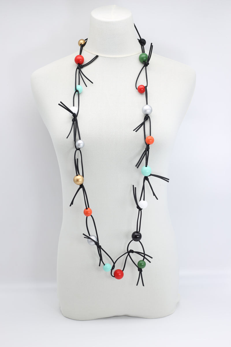 Round Beads & Beads on Leatherette Chain Necklaces Set - Jianhui London